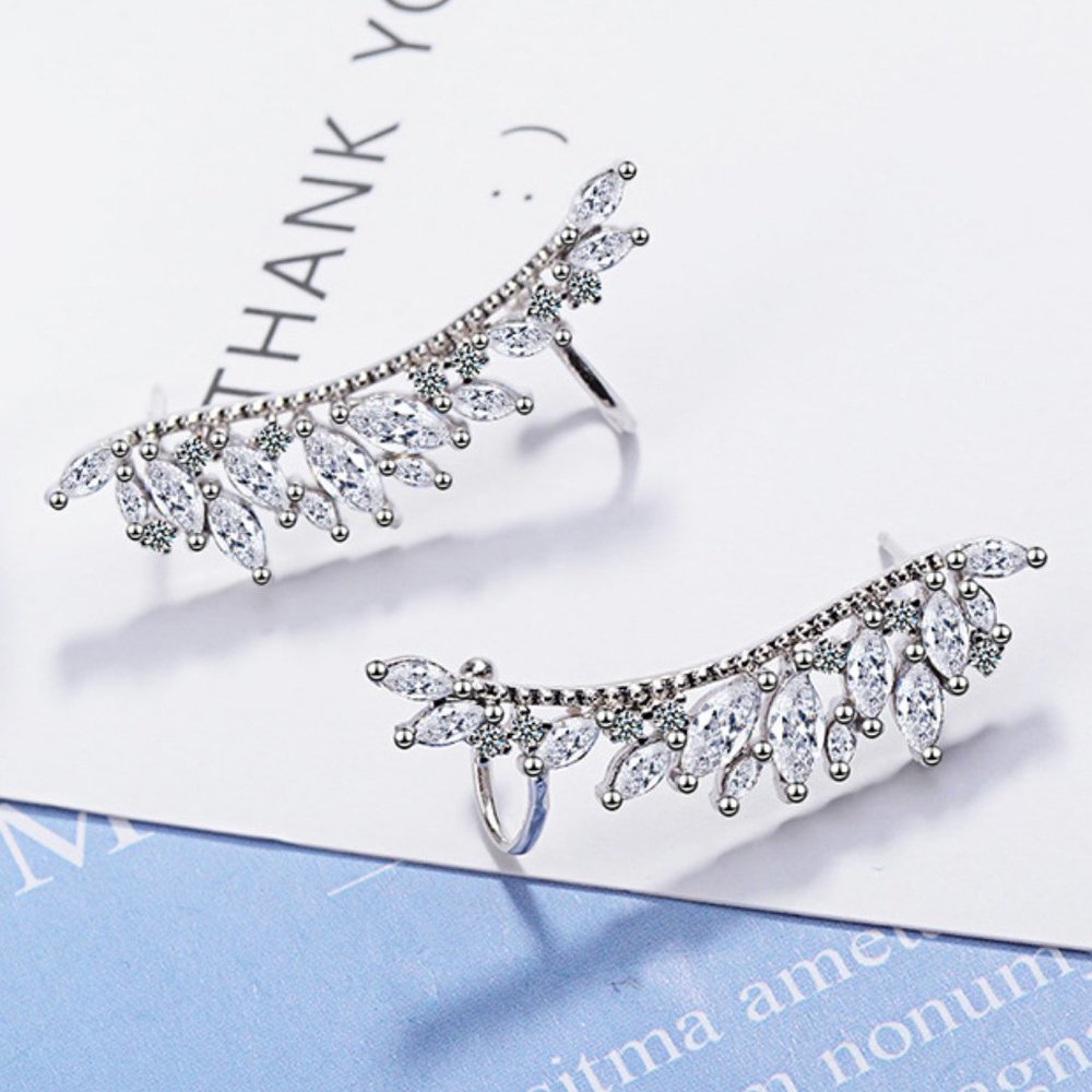 *925 Sterling Silver Diamond Angel Wing Earrings - Picture 2 of 6